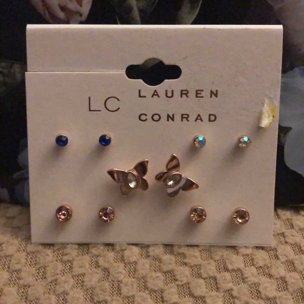 Butterfly rhinestone earrings set